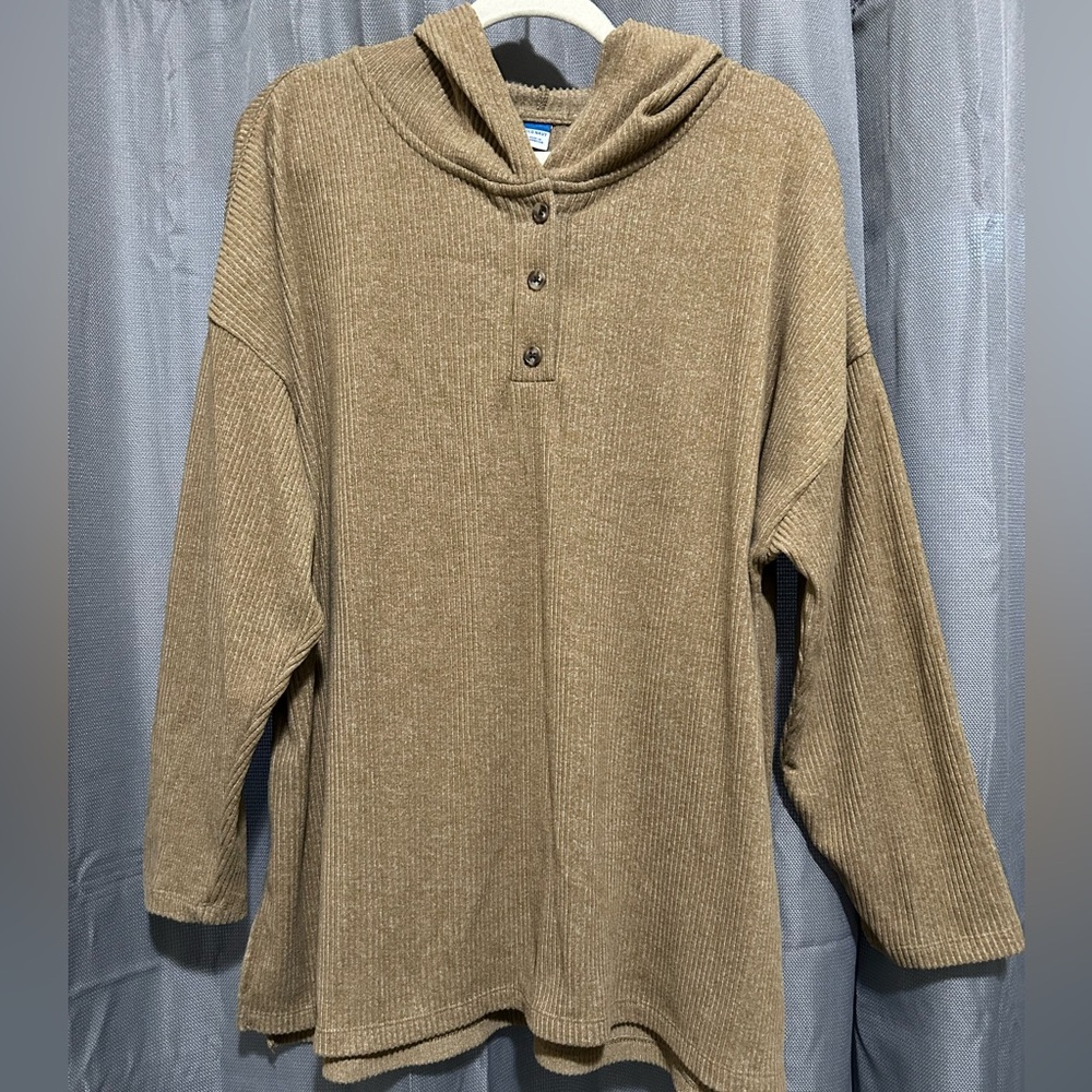 Tan Oversized Rib Knit Tunic Pajama Top